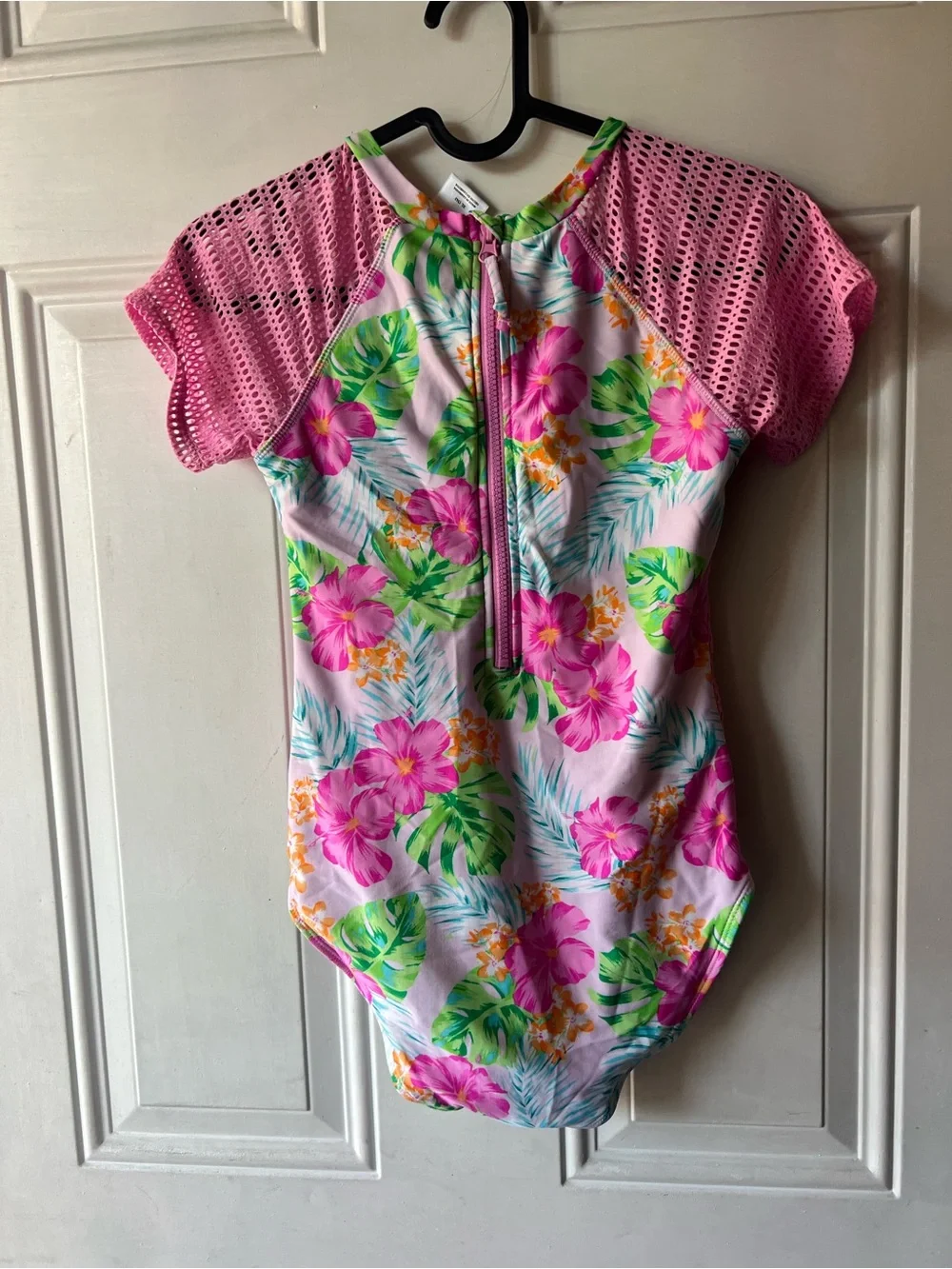 art class Pink Floral Mesh-Sleeve One-Piece Swim Suit